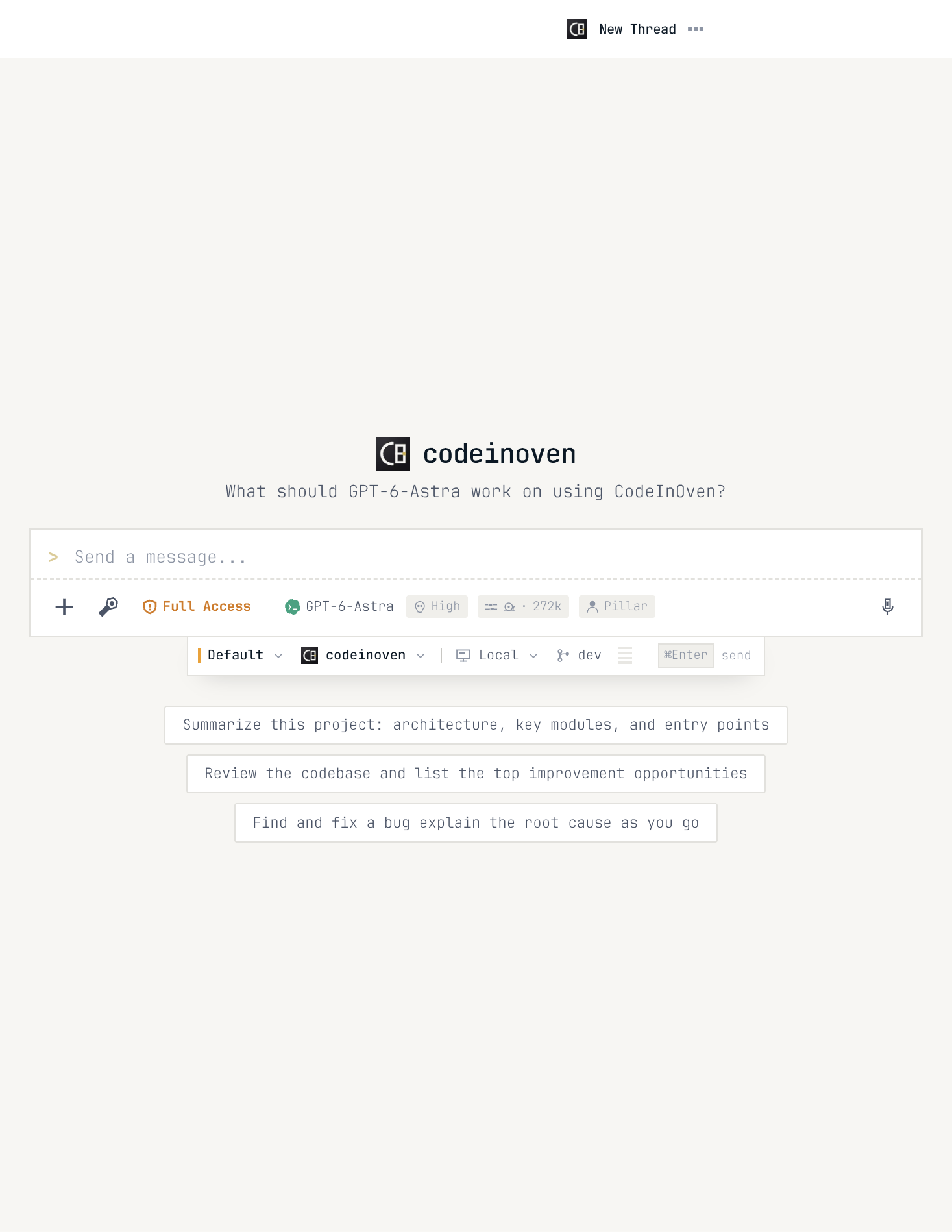 CodeInOven desktop center workspace in light mode