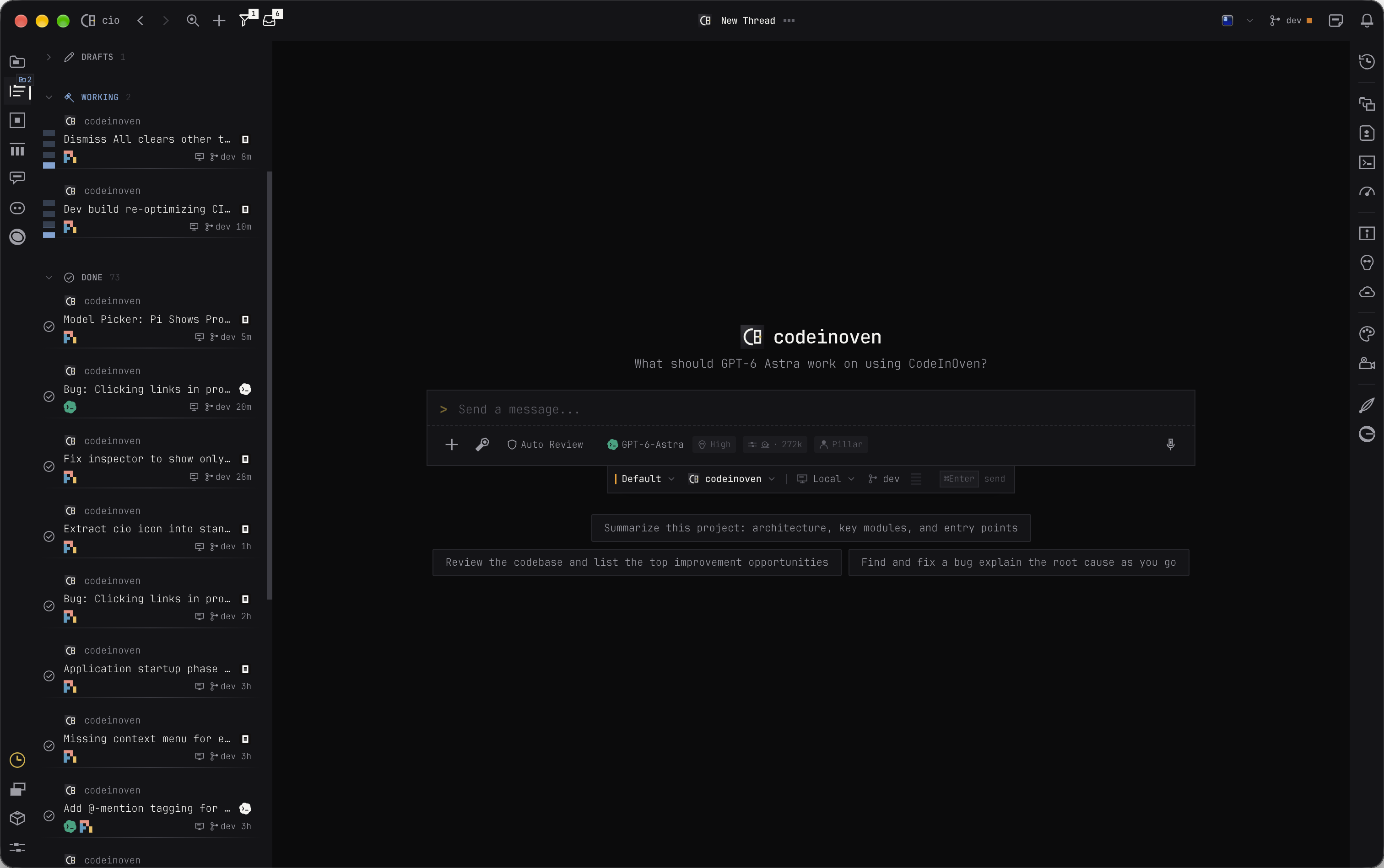 CodeInOven left workspace in dark mode