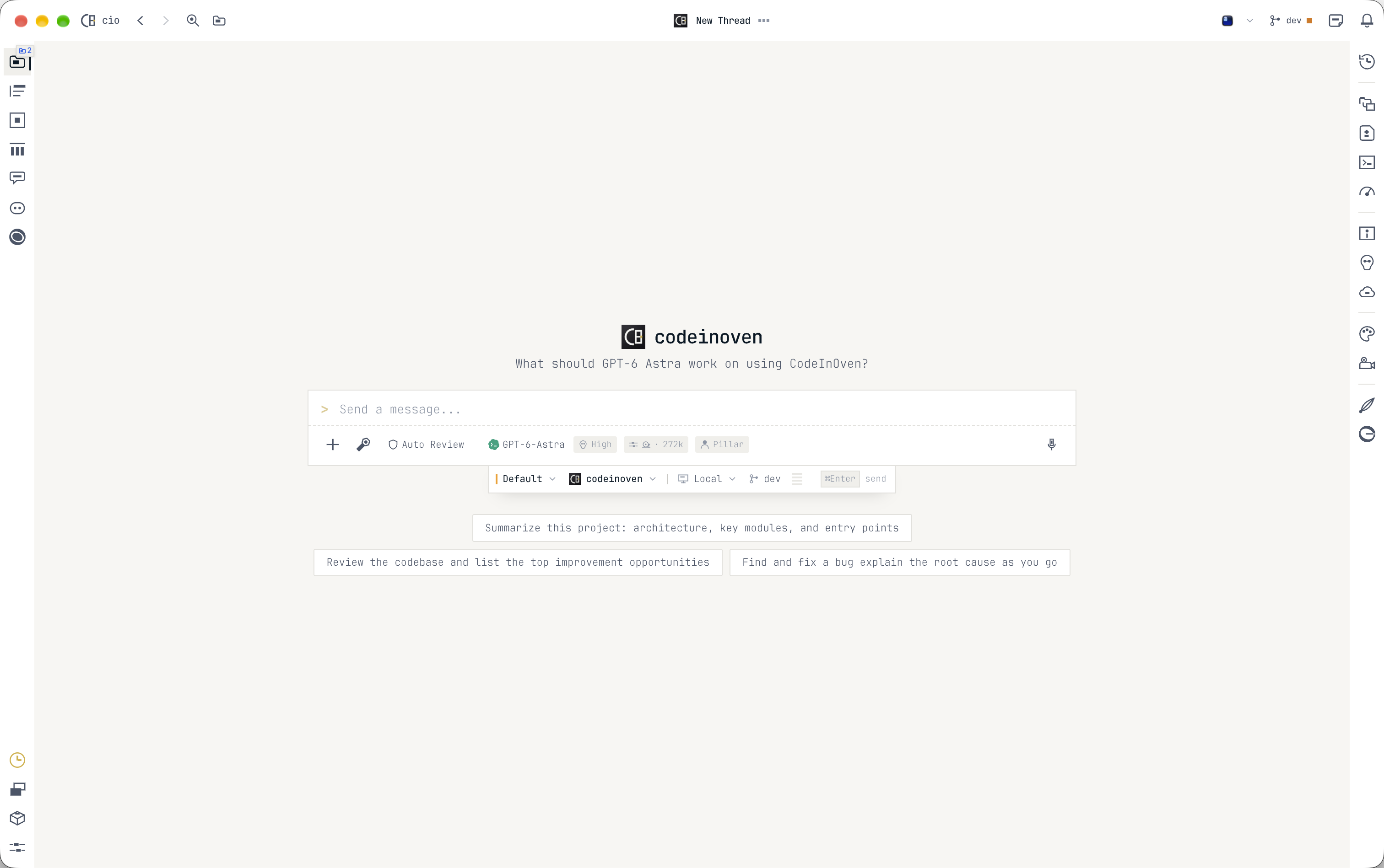 CodeInOven center workspace in light mode